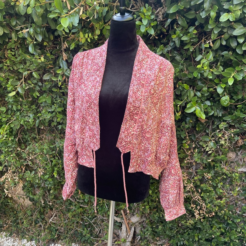 Free people Rosalina mocha tie up floral jacket